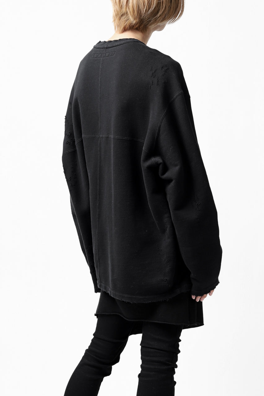A.F ARTEFACT "FRAYED plus" DAMAGE COMBINATION SWEATER TOPS (BLACK)