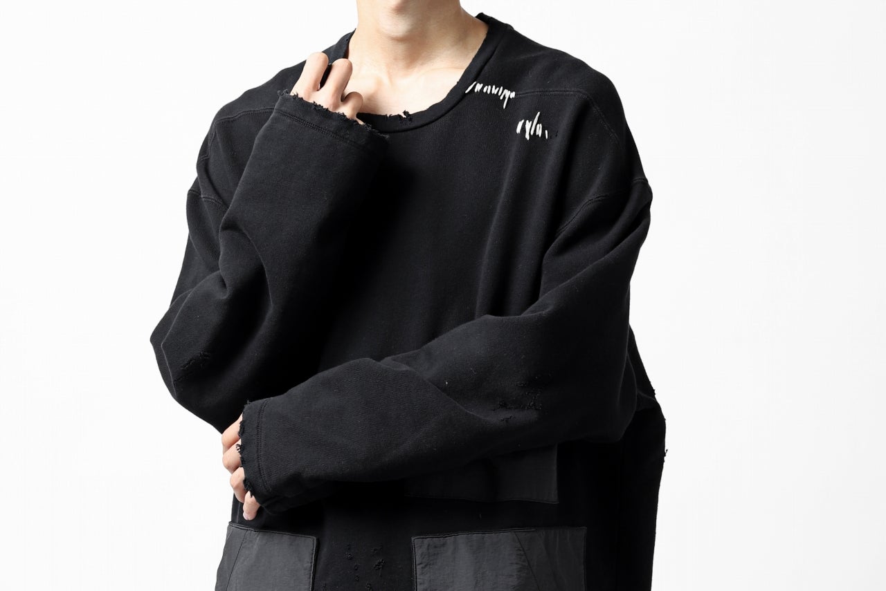 A.F ARTEFACT "Trunk-Show" FRAYED plus DAMAGE COMBINATION SWEATER TOPS (BLACK)