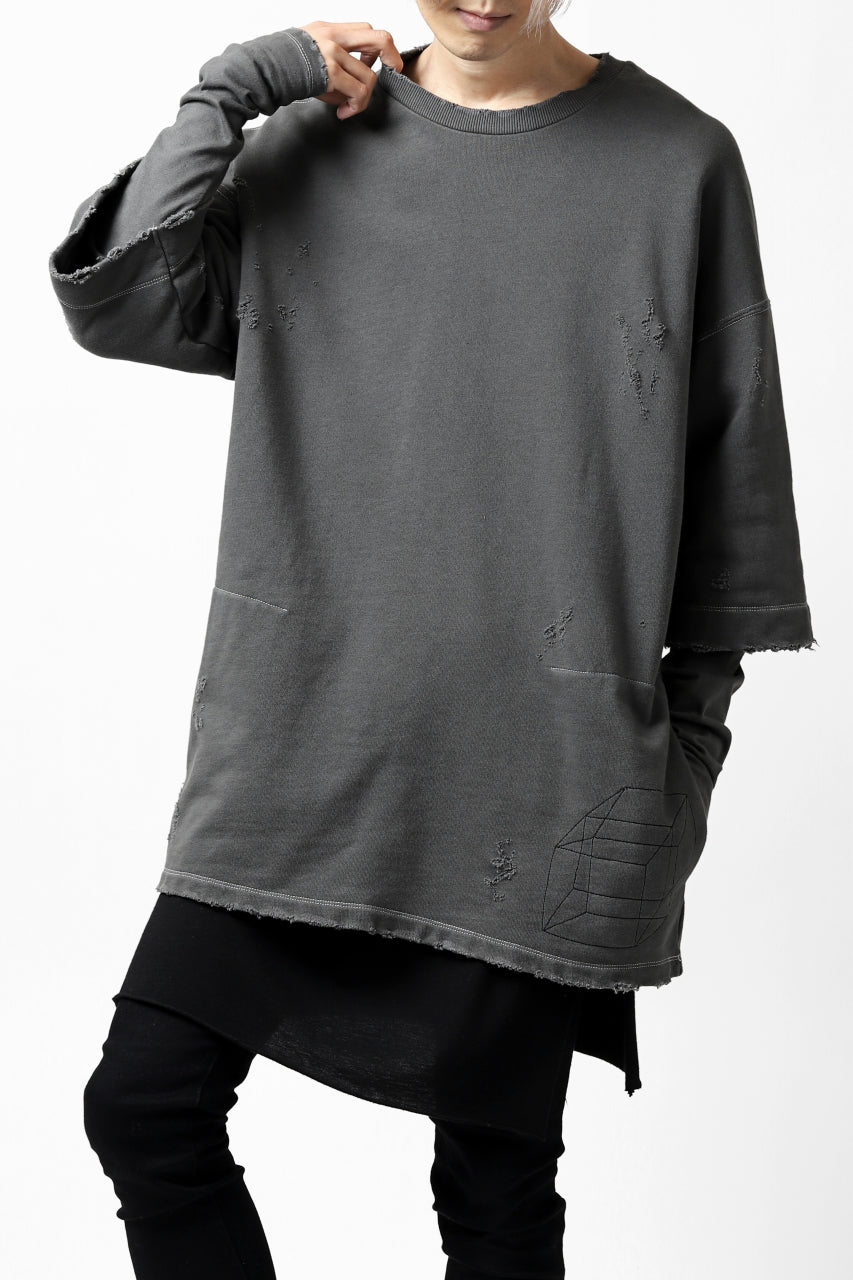 A.F ARTEFACT "FRAYED" DAMAGE LAYERED SWEATER TOPS (GREY)