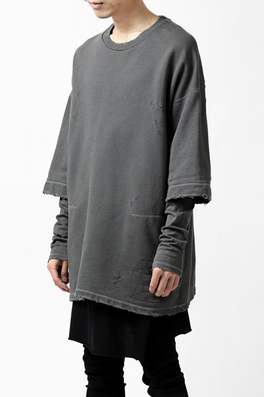 画像をギャラリービューアに読み込む, A.F ARTEFACT &quot;FRAYED&quot; DAMAGE LAYERED SWEATER TOPS (GREY)