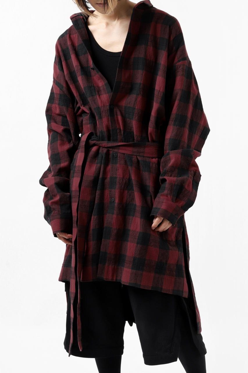 A.F ARTEFACT "cell" LONG GOWN CHECK SHIRT (RED x BLACK)
