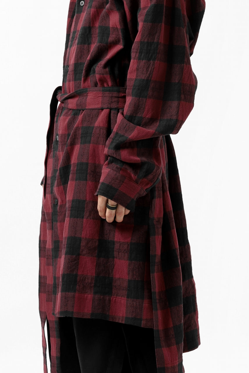 A.F ARTEFACT "cell" LONG GOWN CHECK SHIRT (RED x BLACK)