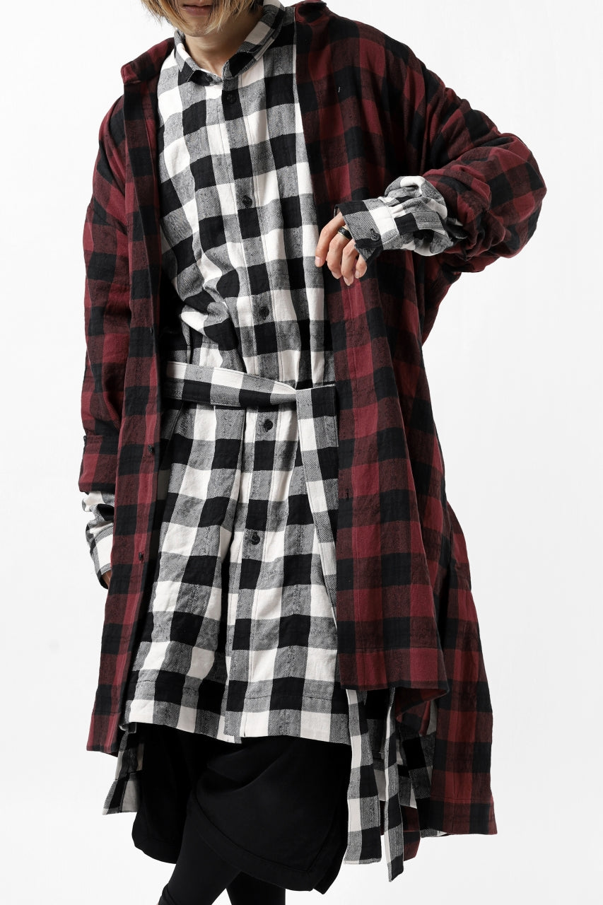 画像をギャラリービューアに読み込む, A.F ARTEFACT &quot;cell&quot; LONG GOWN CHECK SHIRT (BLACK x WHITE)