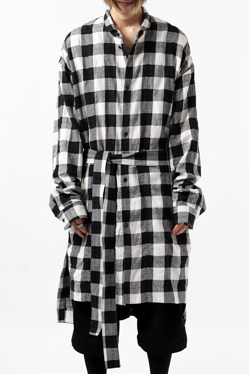 A.F ARTEFACT "cell" LONG GOWN CHECK SHIRT (BLACK x WHITE)