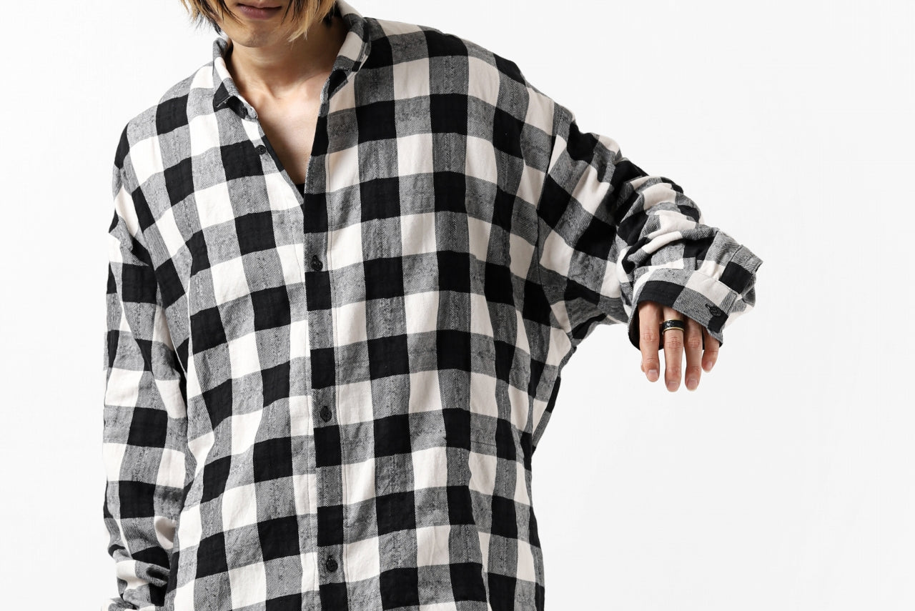 A.F ARTEFACT "cell" LONG GOWN CHECK SHIRT (BLACK x WHITE)