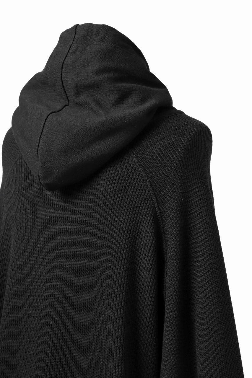 Load image into Gallery viewer, A.F ARTEFACT OVERSIZED COMBI ZIP HOODIE  / KNIT &amp; SWEAT (ALL BLACK)