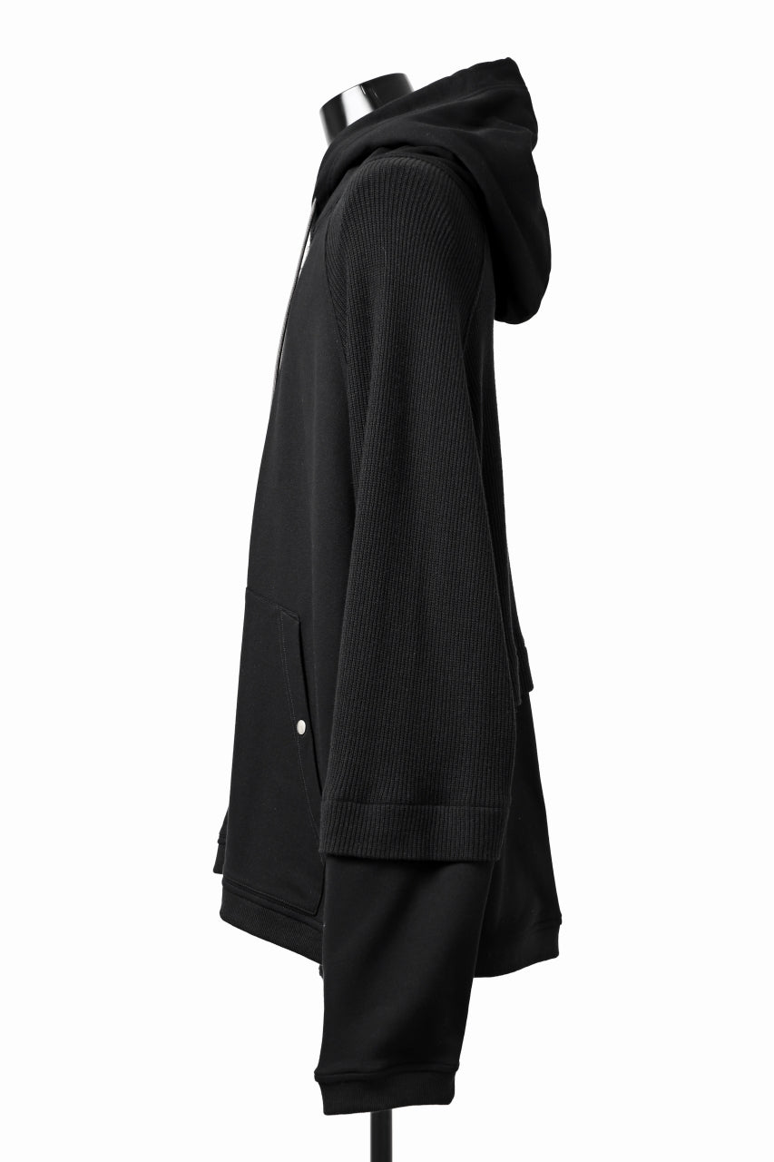 Load image into Gallery viewer, A.F ARTEFACT OVERSIZED COMBI ZIP HOODIE  / KNIT &amp; SWEAT (ALL BLACK)