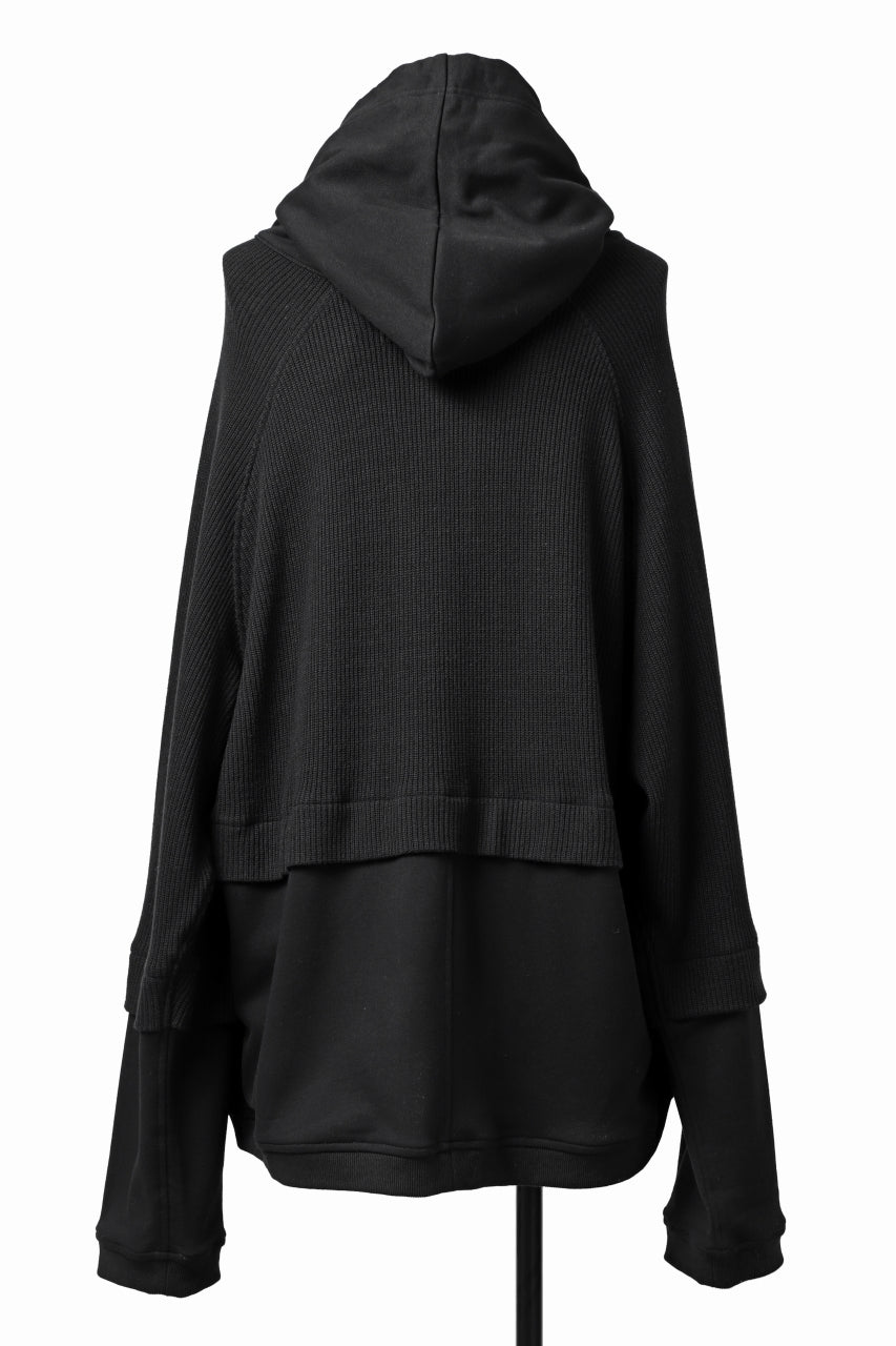 画像をギャラリービューアに読み込む, A.F ARTEFACT KNIT-COMBINATION ZIPPER HOODIE (ALL BLACK)