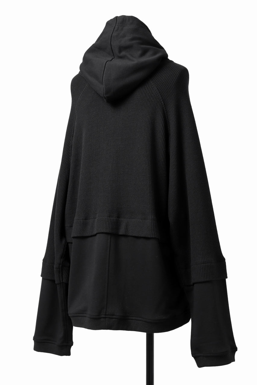 画像をギャラリービューアに読み込む, A.F ARTEFACT KNIT-COMBINATION ZIPPER HOODIE (ALL BLACK)