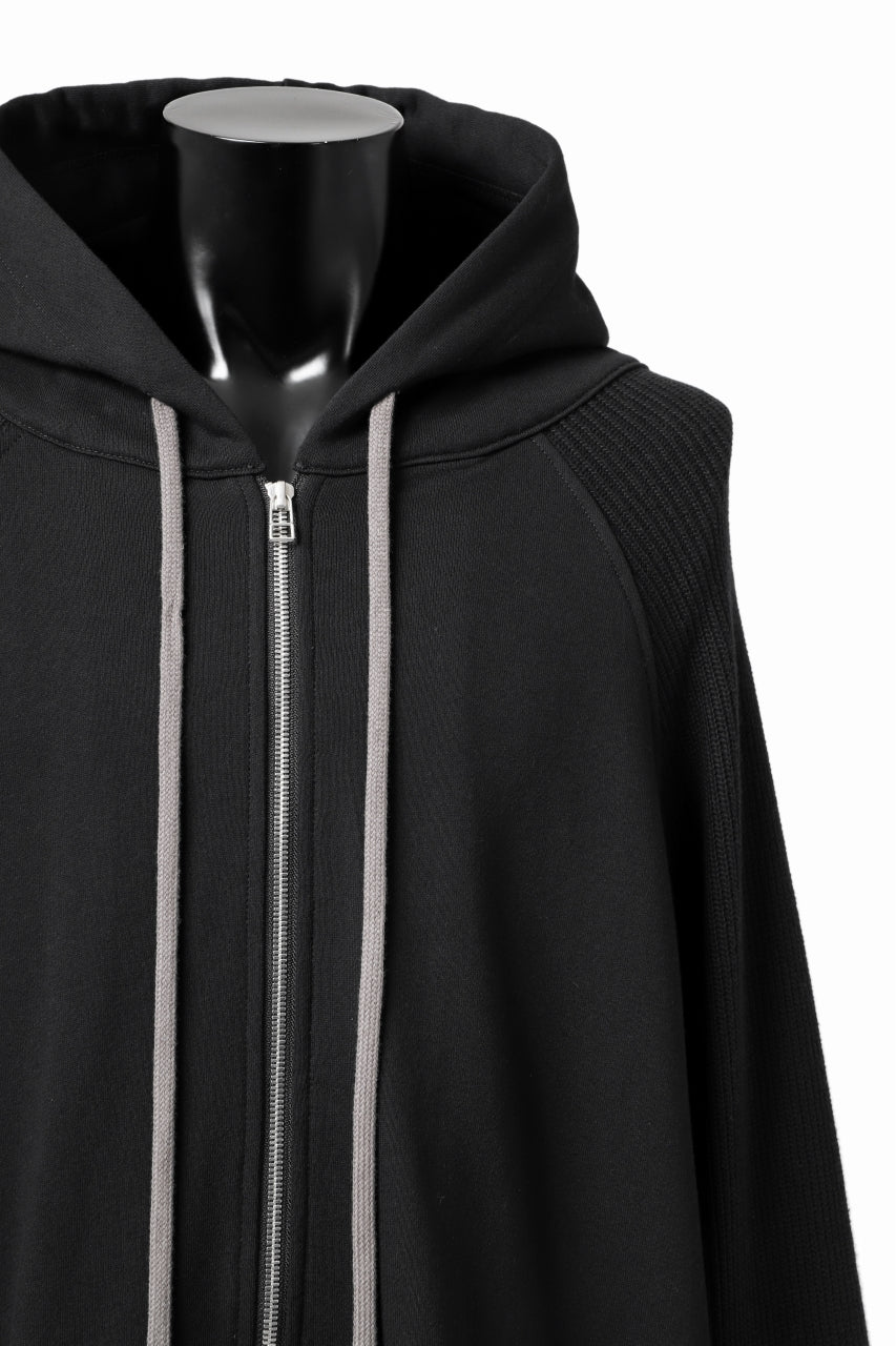 A.F ARTEFACT OVERSIZED COMBI ZIP HOODIE  / KNIT & SWEAT (ALL BLACK)