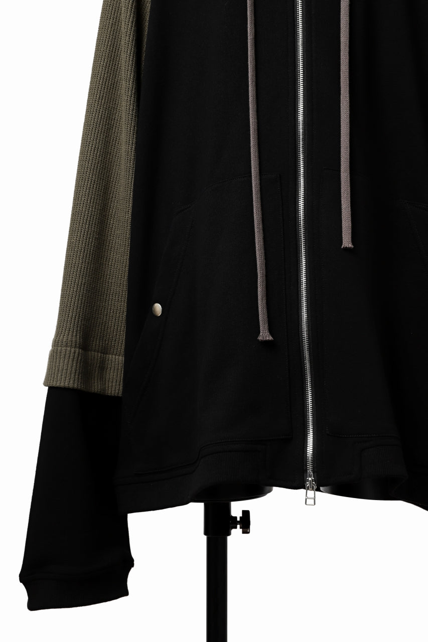 A.F ARTEFACT OVERSIZED COMBI ZIP HOODIE  / KNIT & SWEAT (BLACK x KHAKI)