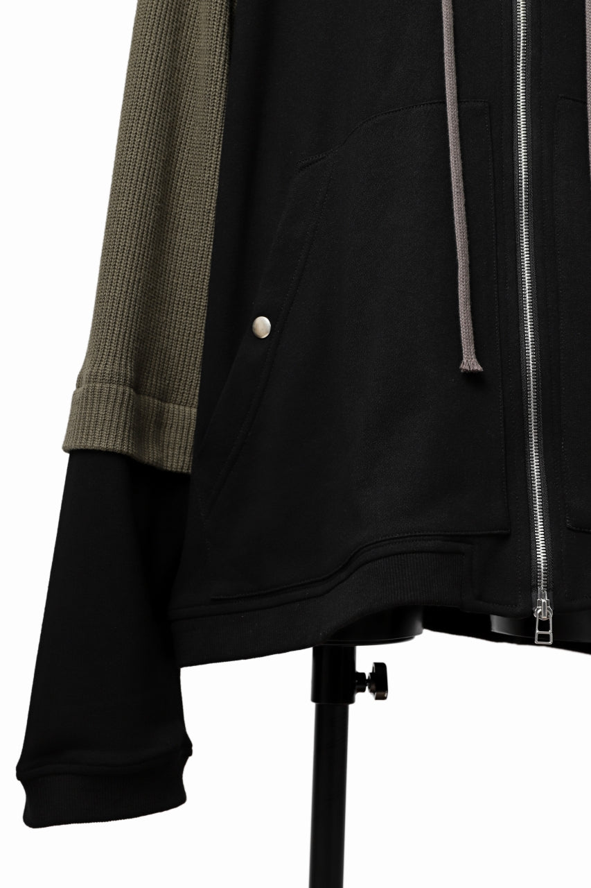 Load image into Gallery viewer, A.F ARTEFACT OVERSIZED COMBI ZIP HOODIE  / KNIT &amp; SWEAT (BLACK x KHAKI)