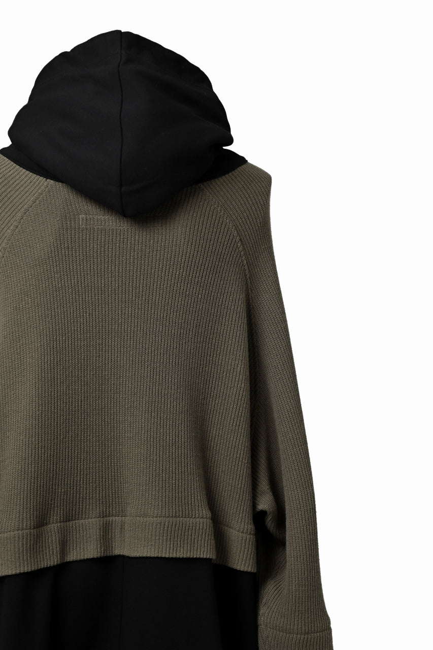 A.F ARTEFACT KNIT-COMBINATION ZIPPER HOODIE (BLACK x KHAKI)