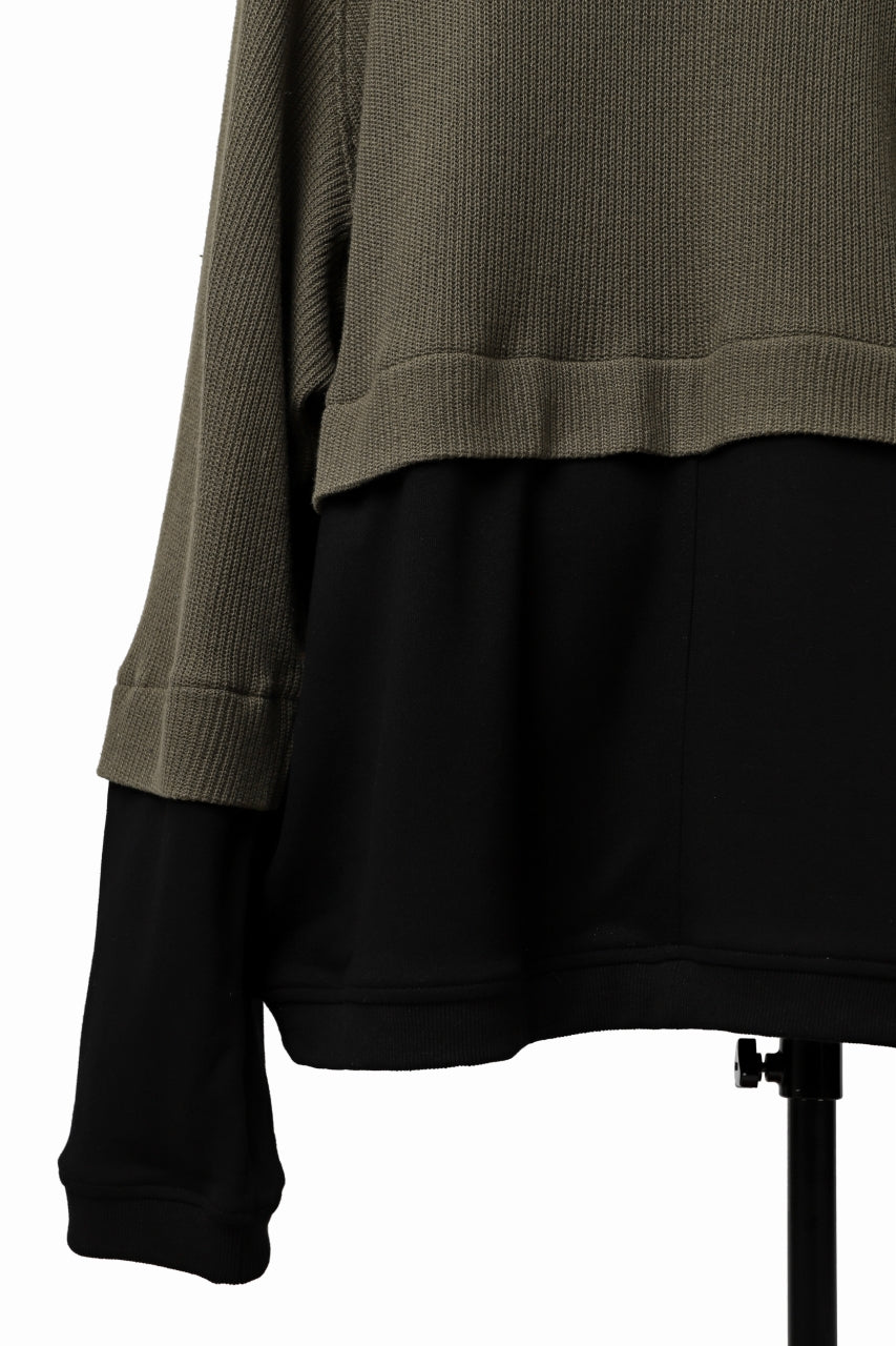 A.F ARTEFACT OVERSIZED COMBI ZIP HOODIE  / KNIT & SWEAT (BLACK x KHAKI)