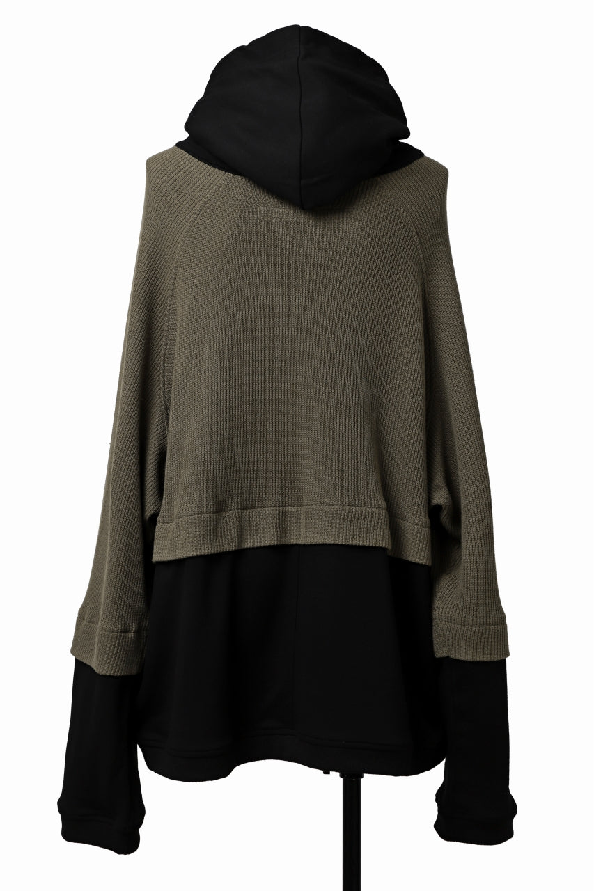 画像をギャラリービューアに読み込む, A.F ARTEFACT KNIT-COMBINATION ZIPPER HOODIE (BLACK x KHAKI)