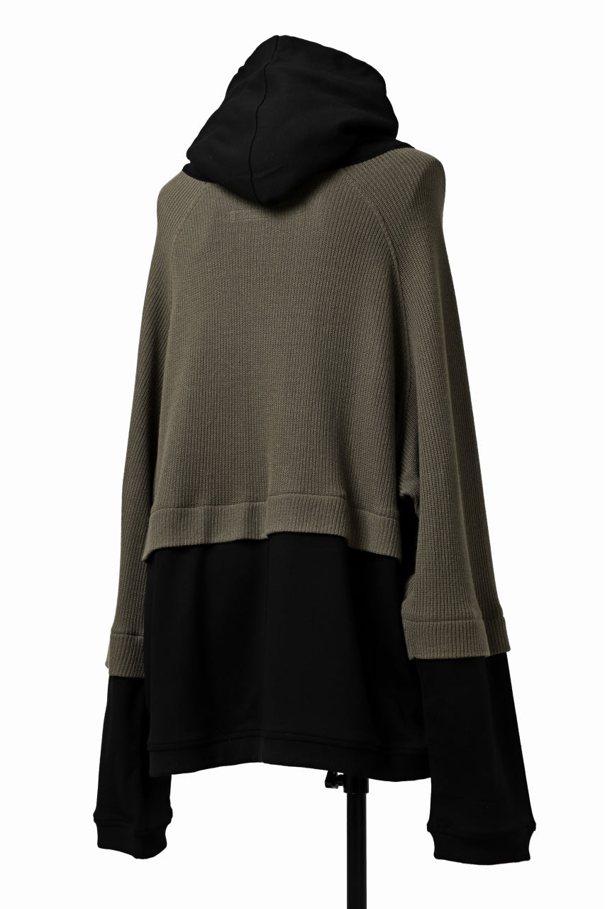 A.F ARTEFACT OVERSIZED COMBI ZIP HOODIE  / KNIT & SWEAT (BLACK x KHAKI)