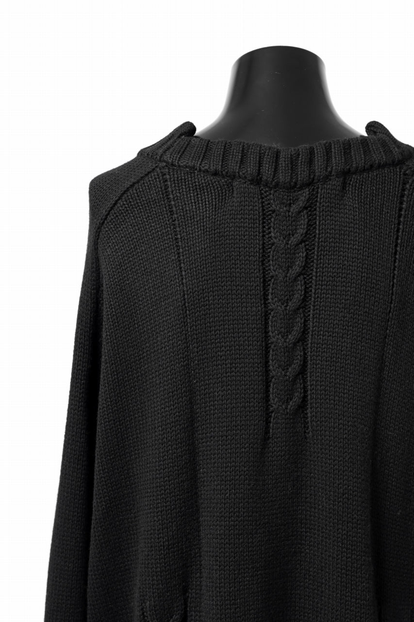 A.F ARTEFACT CABLE KNIT PULL OVER / LOW GAUGE WOOL (BLACK)