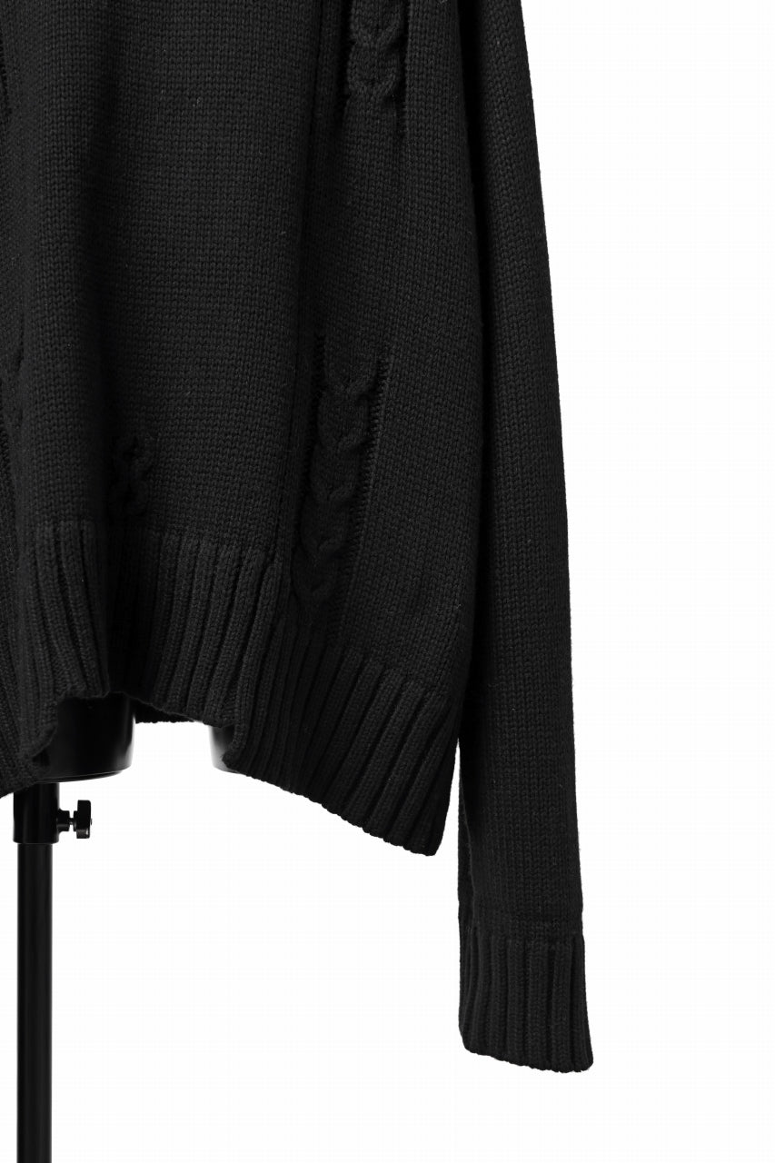 A.F ARTEFACT CABLE KNIT PULL OVER / LOW GAUGE WOOL (BLACK)
