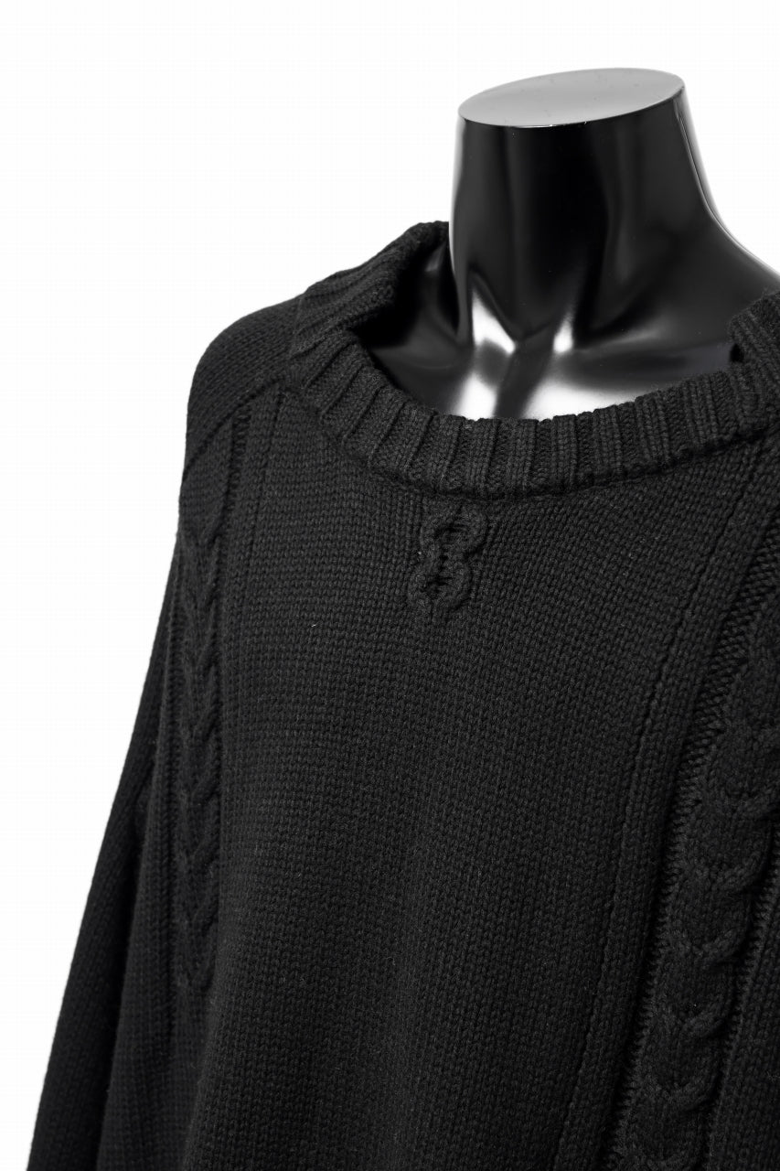 画像をギャラリービューアに読み込む, A.F ARTEFACT LOWGAUGE CABLE KNIT PULLOVER IRREGULAR-HEM (BLACK)