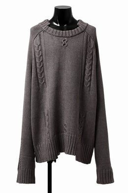 A.F ARTEFACT LOWGAUGE CABLE KNIT PULLOVER IRREGULAR-HEM (GREY)