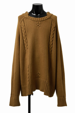 A.F ARTEFACT LOWGAUGE CABLE KNIT PULLOVER IRREGULAR-HEM (MUSTARD)