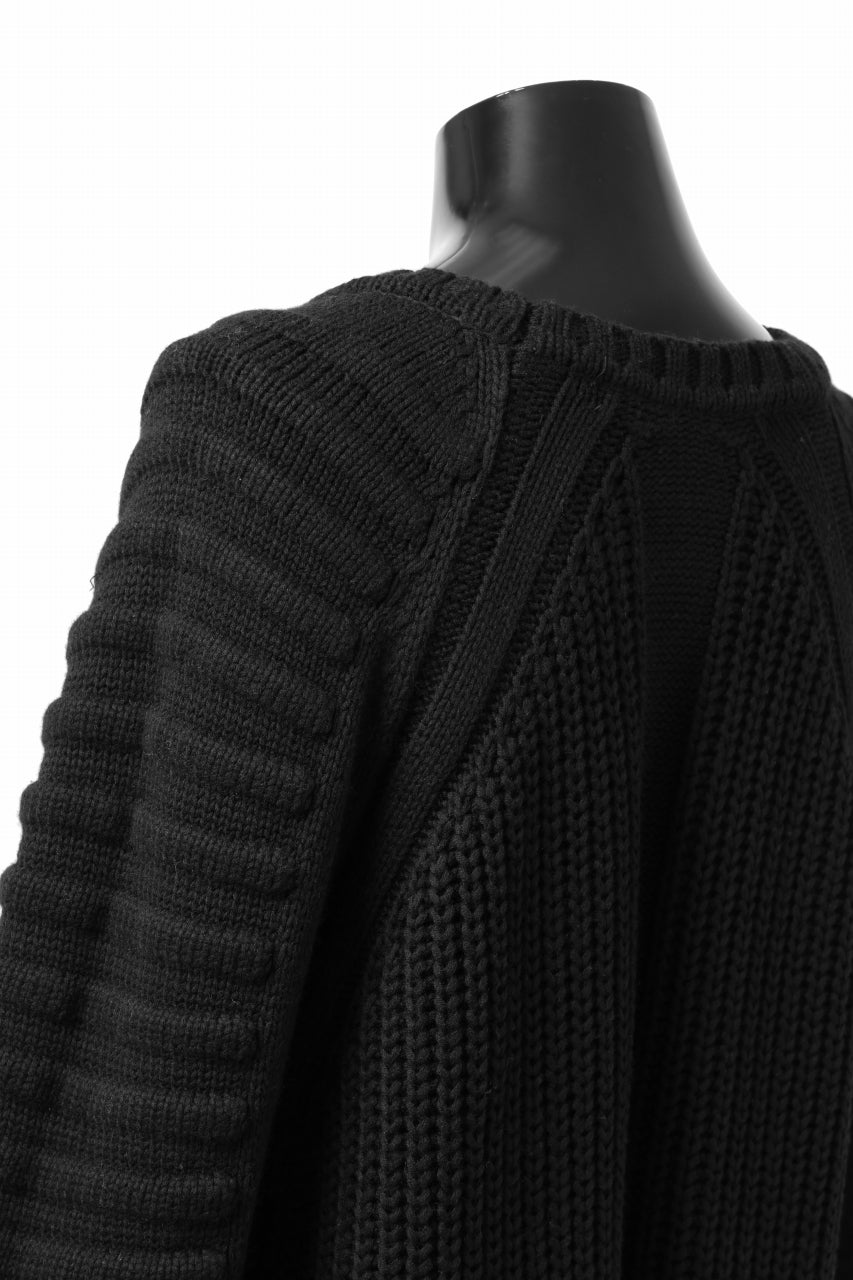 A.F ARTEFACT CABLE KNIT RAGLAN PULL OVER / LOW GAUGE WOOL (BLACK)