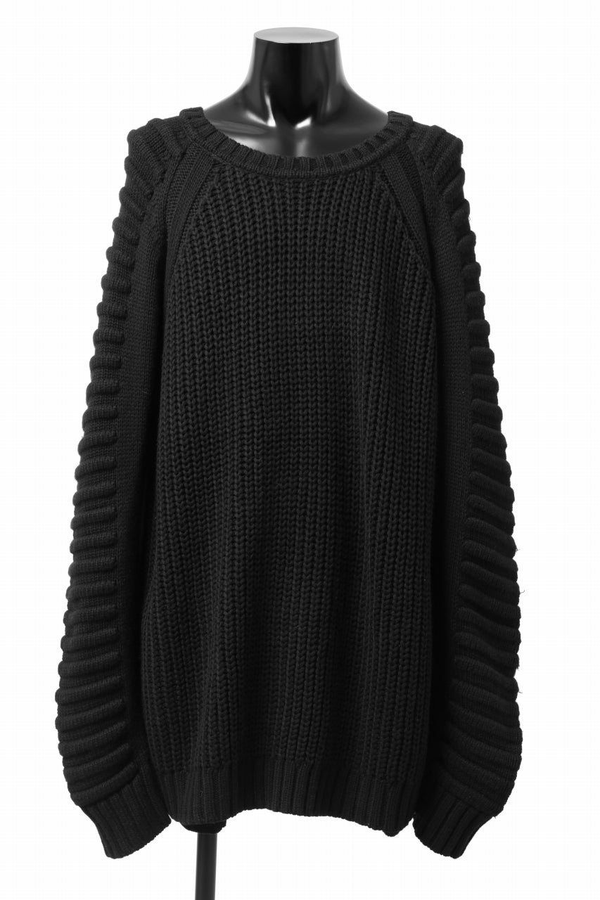 A.F ARTEFACT LOWGAUGE CABLE KNIT PULLOVER LADDER-SLEEVE (BLACK)