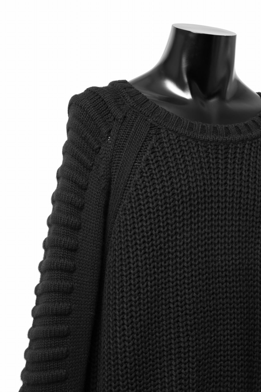 Load image into Gallery viewer, A.F ARTEFACT CABLE KNIT RAGLAN PULL OVER / LOW GAUGE WOOL (BLACK)