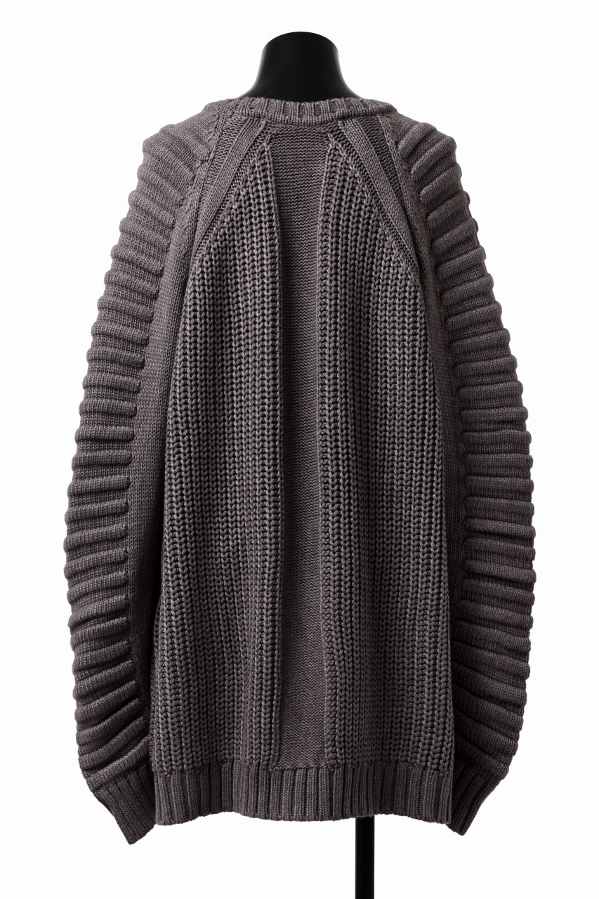 A.F ARTEFACT LOWGAUGE CABLE KNIT PULLOVER LADDER-SLEEVE (GREY)
