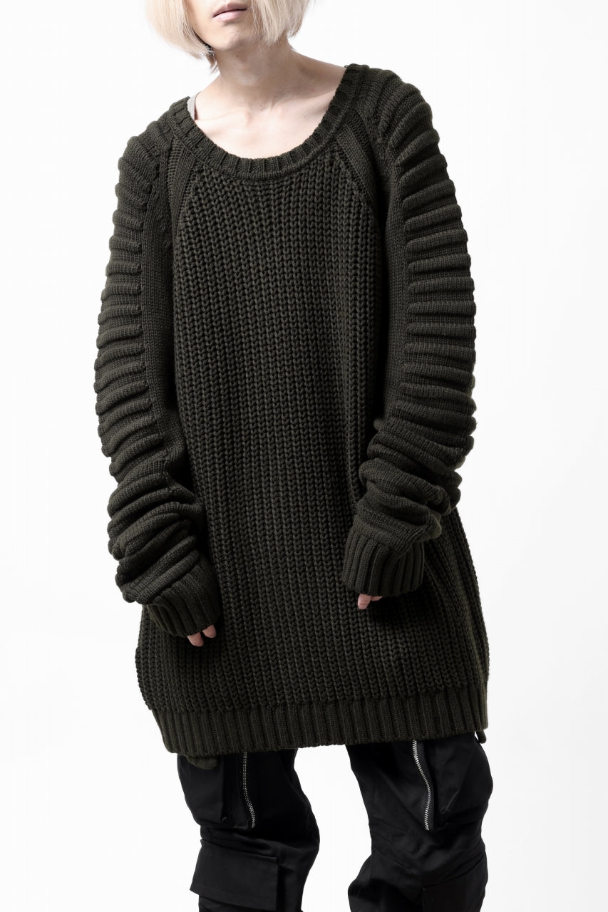 A.F ARTEFACT LOWGAUGE CABLE KNIT PULLOVER LADDER-SLEEVE (KHAKI)