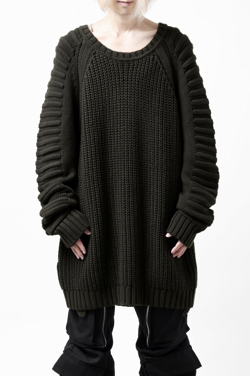 Load image into Gallery viewer, A.F ARTEFACT LOWGAUGE CABLE KNIT PULLOVER LADDER-SLEEVE (KHAKI)