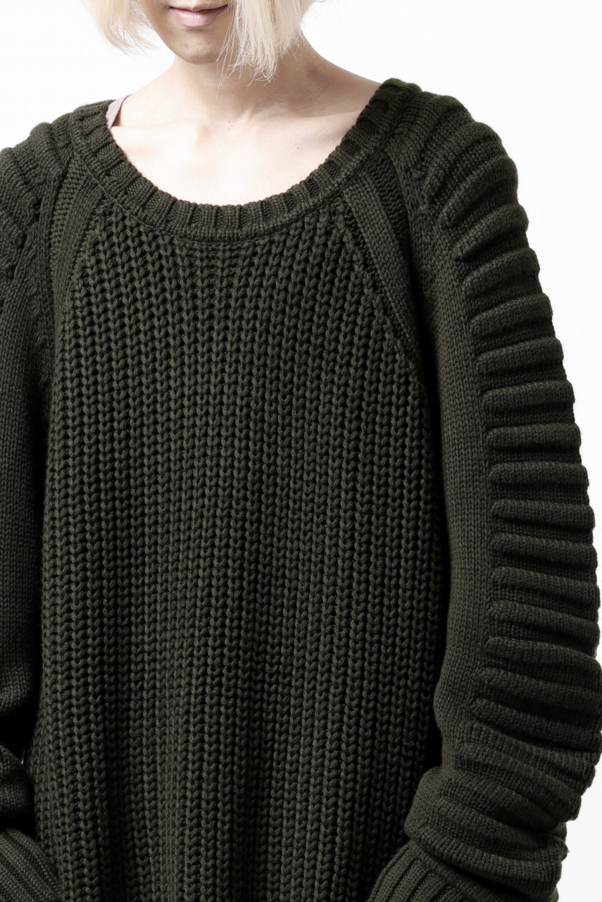 A.F ARTEFACT LOWGAUGE CABLE KNIT PULLOVER LADDER-SLEEVE (KHAKI)