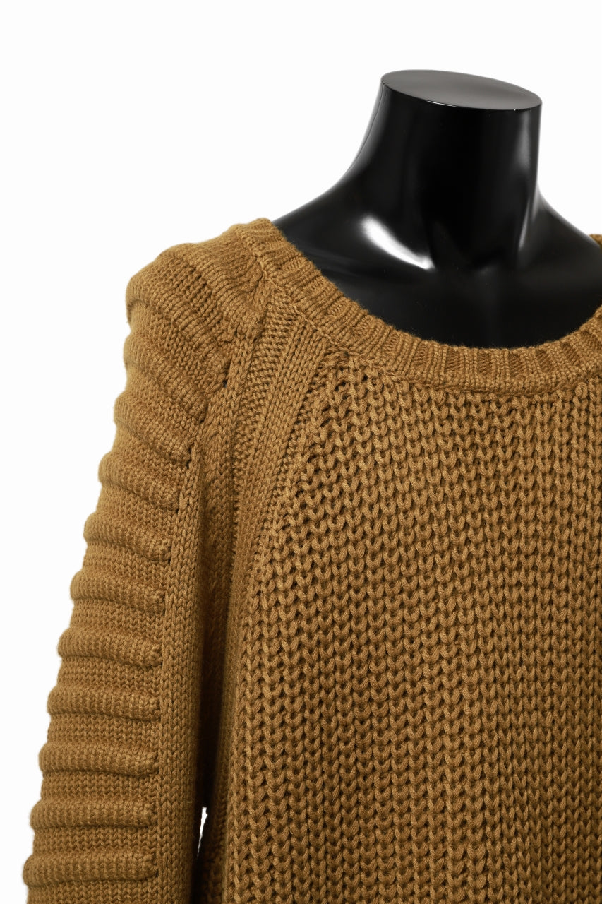 Load image into Gallery viewer, A.F ARTEFACT CABLE KNIT RAGLAN PULL OVER / LOW GAUGE WOOL (MUSTARD)