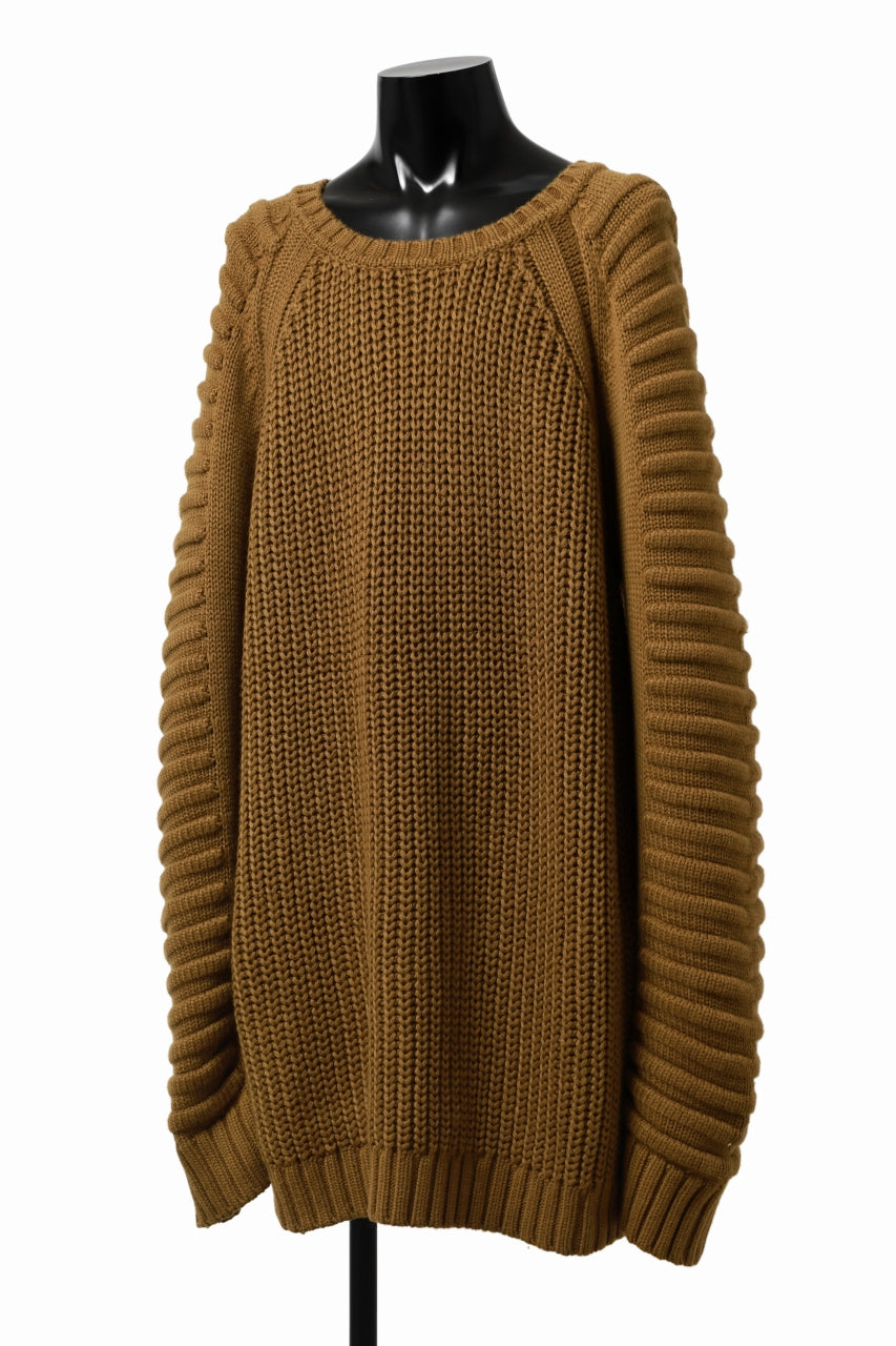 A.F ARTEFACT CABLE KNIT RAGLAN PULL OVER / LOW GAUGE WOOL (MUSTARD)