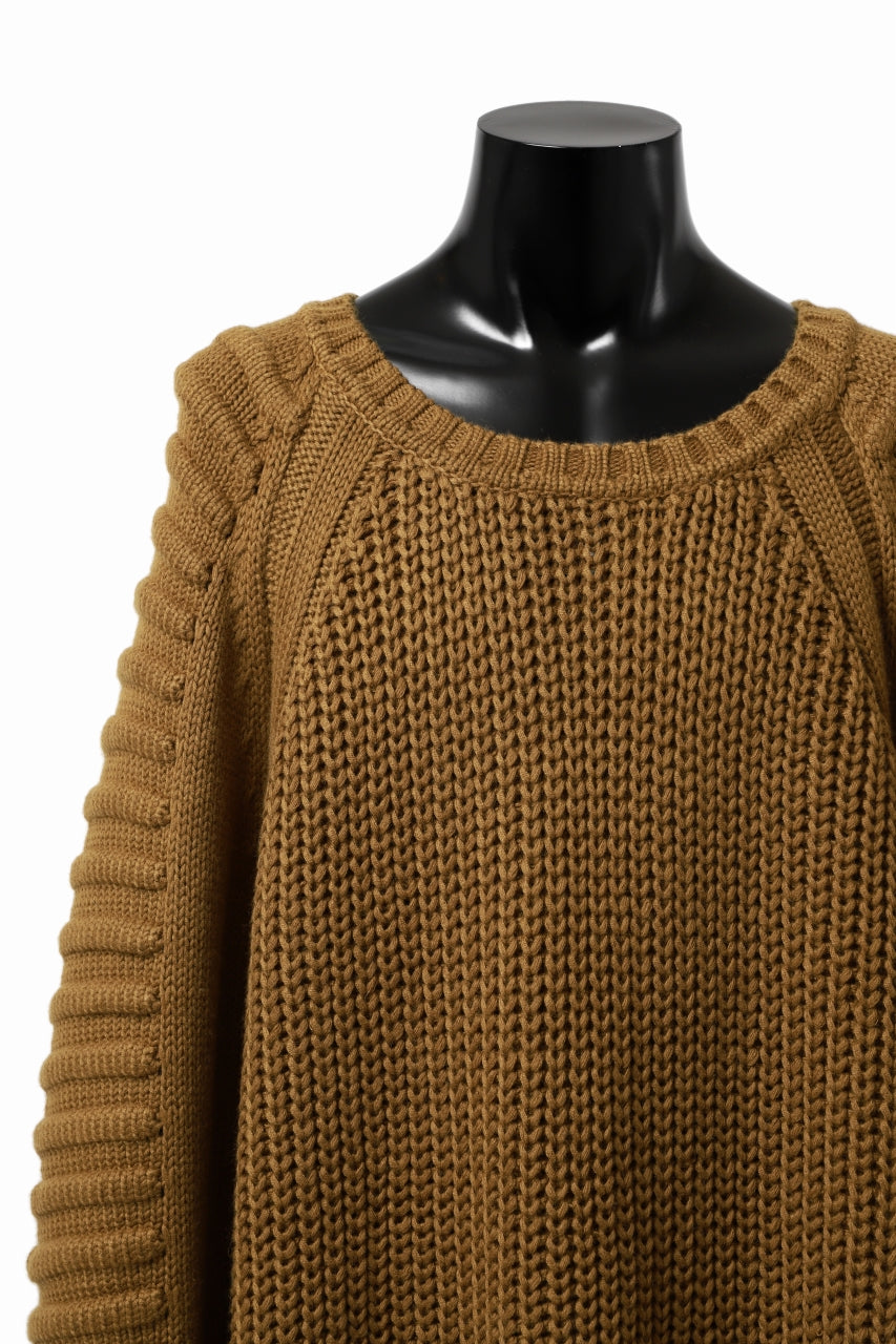 A.F ARTEFACT LOWGAUGE CABLE KNIT PULLOVER LADDER-SLEEVE (MUSTARD)