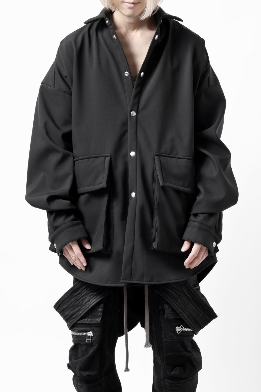 A.F ARTEFACT COCOON SHIRT JACKET / BONDING NYLON x FLEECE (BLACK)