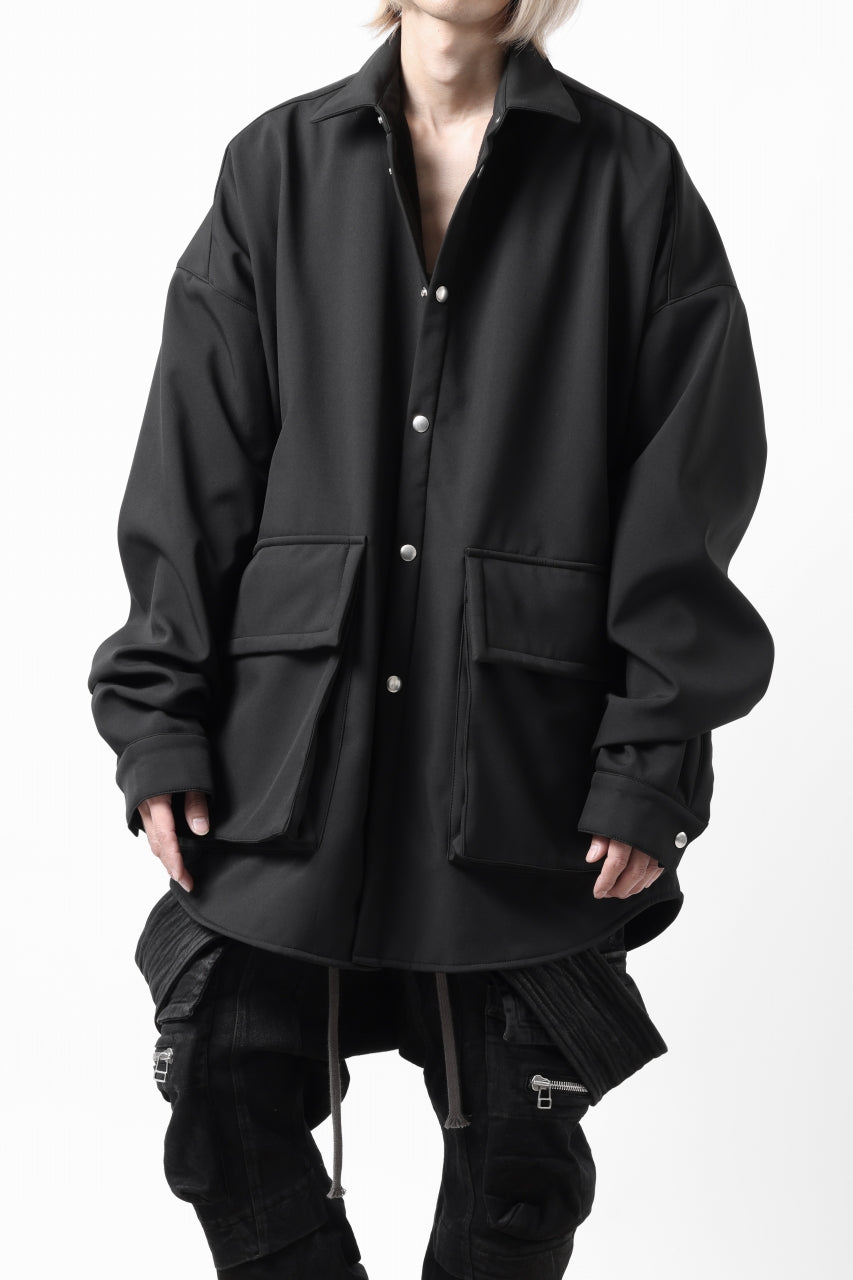 A.F ARTEFACT COCOON SHIRT JACKET / BONDING NYLON x FLEECE (BLACK)