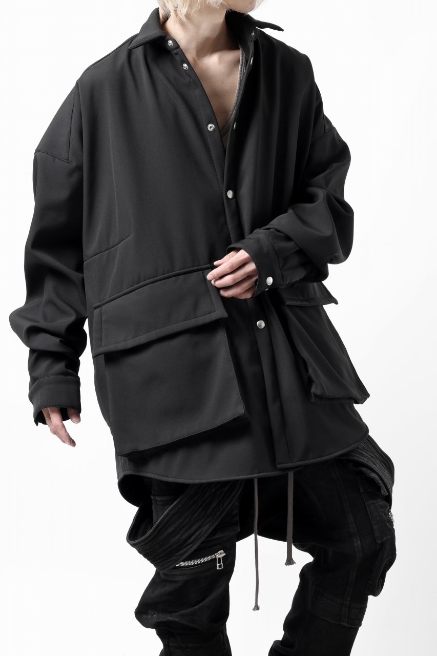 A.F ARTEFACT COCOON SHIRT JACKET / BONDING NYLON x FLEECE (BLACK)