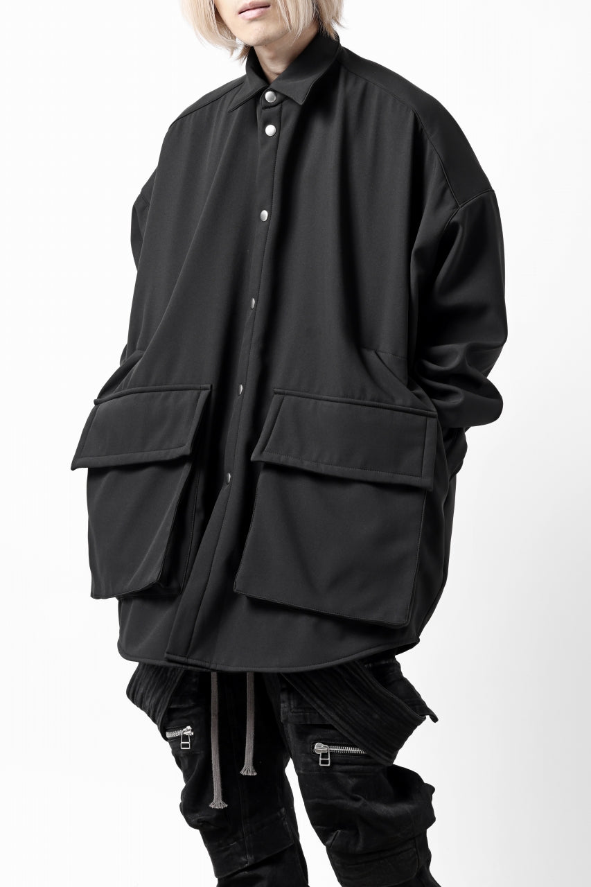 A.F ARTEFACT COCOON SHIRT JACKET / BONDING NYLON x FLEECE (BLACK)