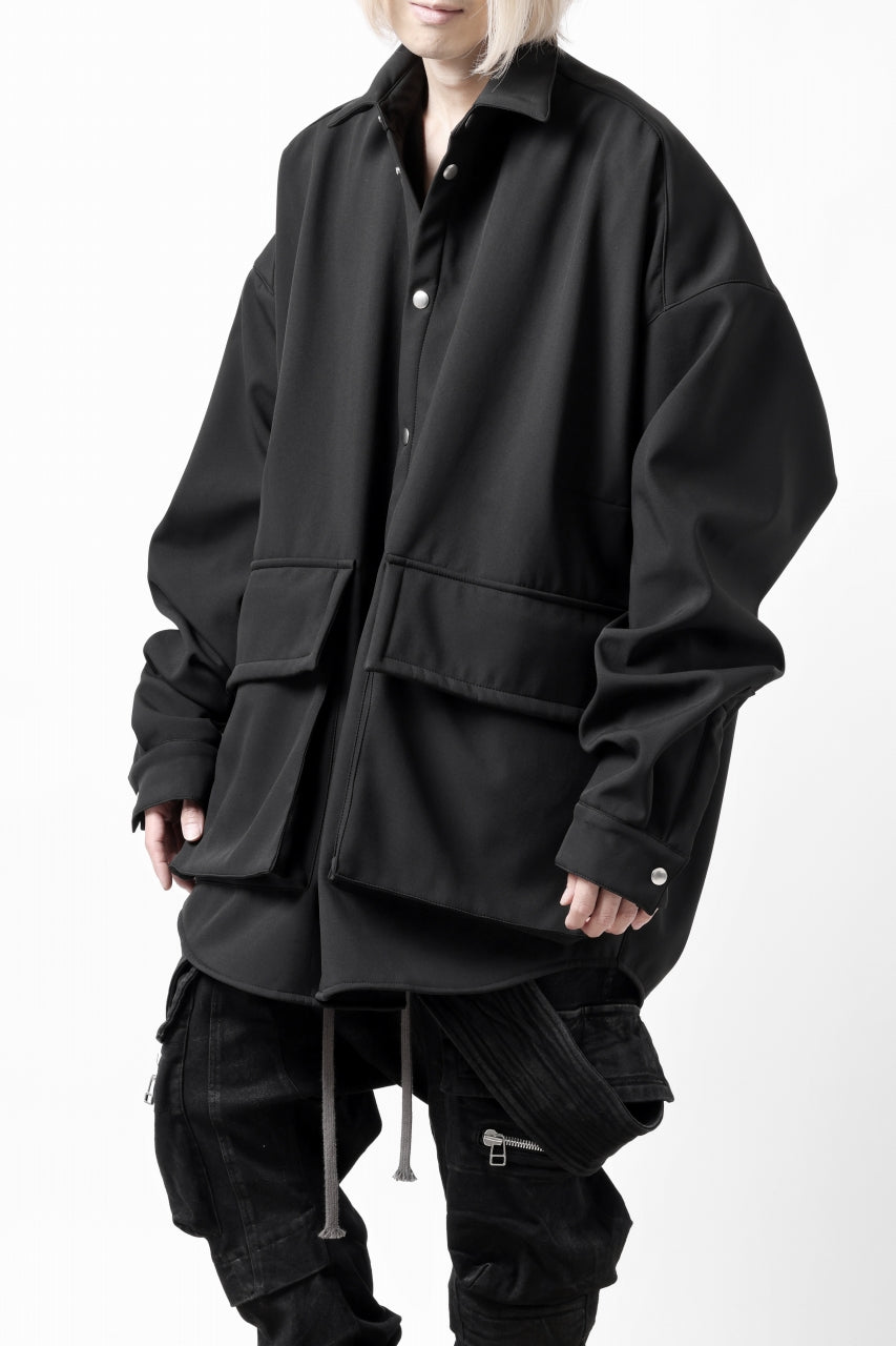 A.F ARTEFACT COCOON SHIRT JACKET / BONDING NYLON x FLEECE (BLACK)