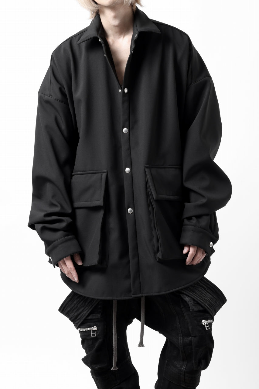 A.F ARTEFACT COCOON SHIRT JACKET / BONDING NYLON x FLEECE (BLACK)