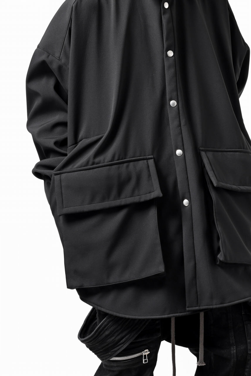 A.F ARTEFACT COCOON SHIRT JACKET / BONDING NYLON x FLEECE (BLACK)