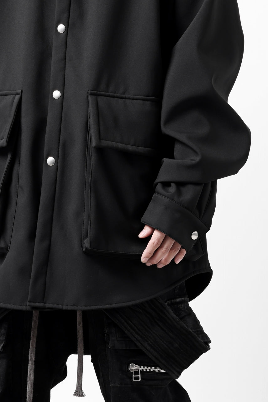 A.F ARTEFACT COCOON SHIRT JACKET / BONDING NYLON x FLEECE (BLACK)