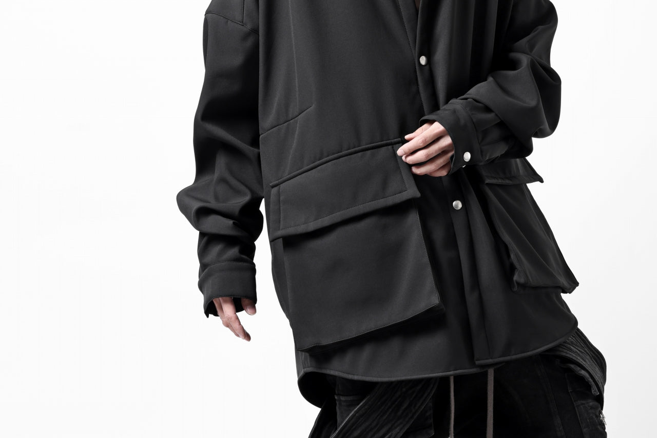 A.F ARTEFACT COCOON SHIRT JACKET / BONDING NYLON x FLEECE (BLACK)