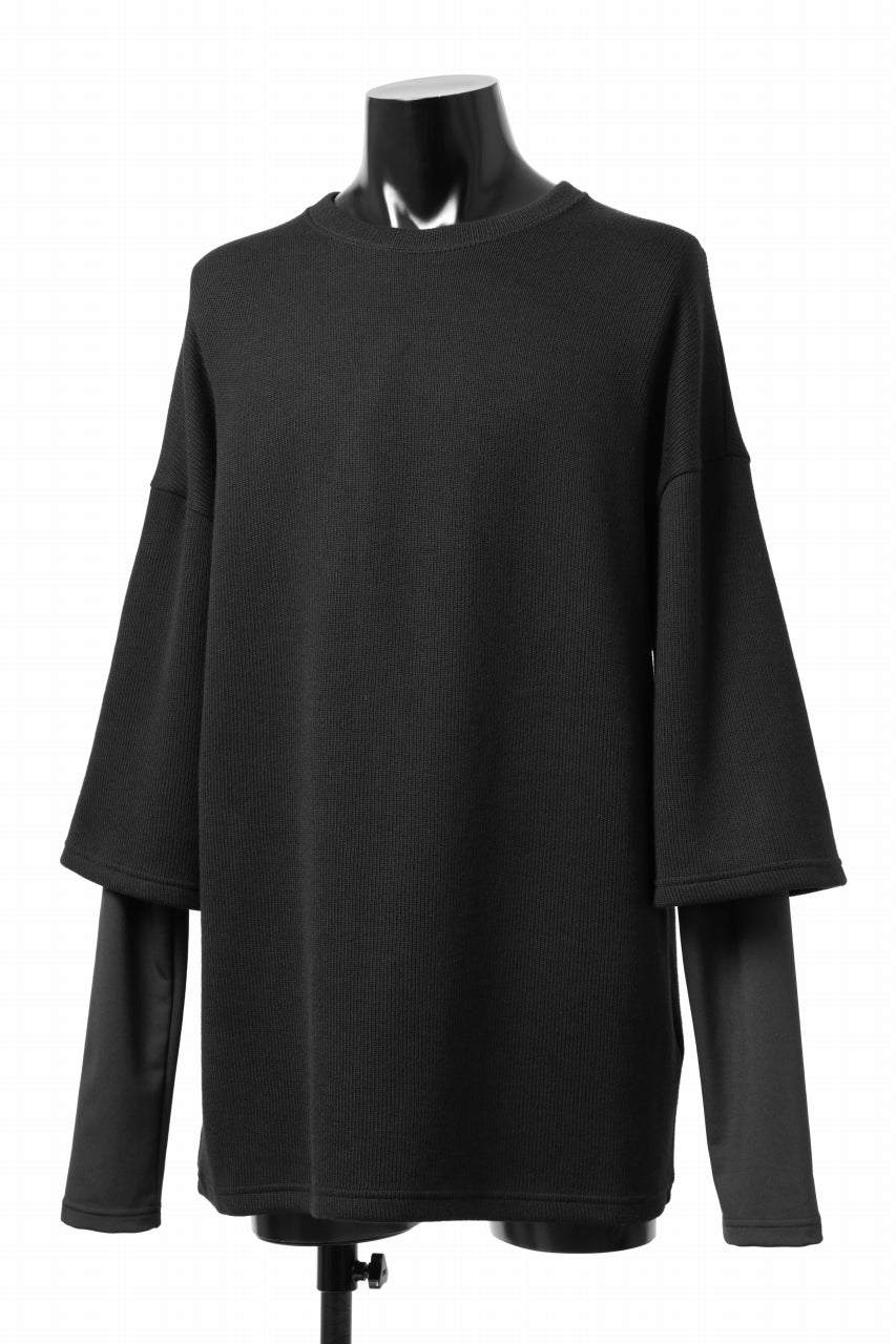 Load image into Gallery viewer, A.F ARTEFACT LAYERED LONG TOPS / COTTON KNIT &amp; NYLON JERSEY (BLACK x BLACK)