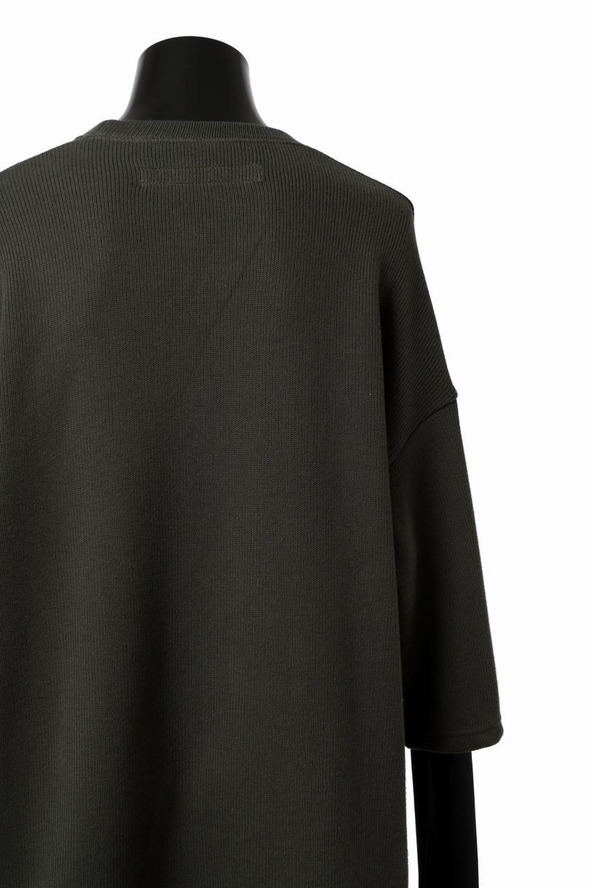 A.F ARTEFACT LAYERED LONG TOPS / COTTON KNIT+HEAT PERFORMER (KHAKI x BLACK)