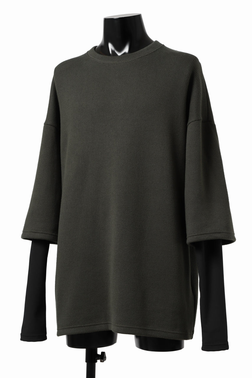 A.F ARTEFACT LAYERED LONG TOPS / COTTON KNIT+HEAT PERFORMER (KHAKI x BLACK)