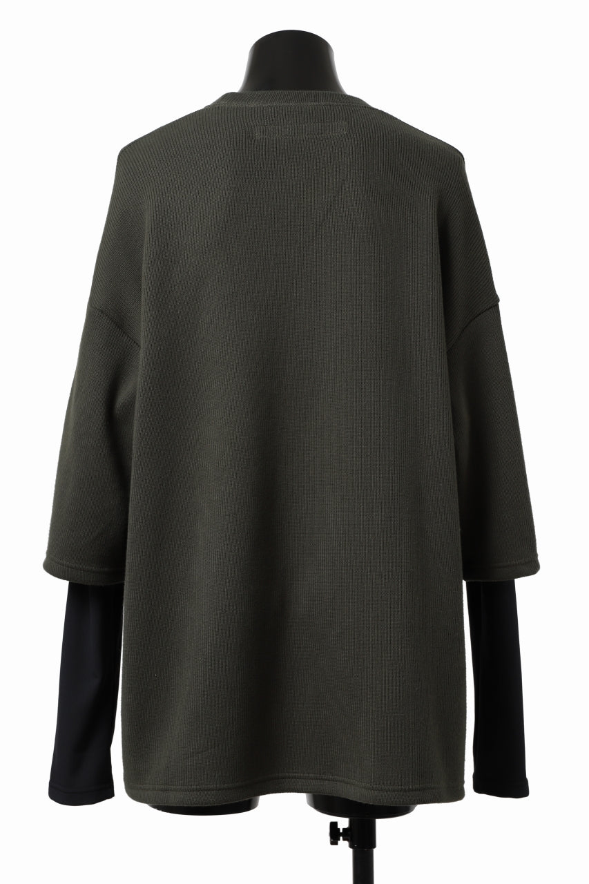 A.F ARTEFACT LAYERED LONG TOPS / COTTON KNIT+HEAT PERFORMER (KHAKI x BLACK)