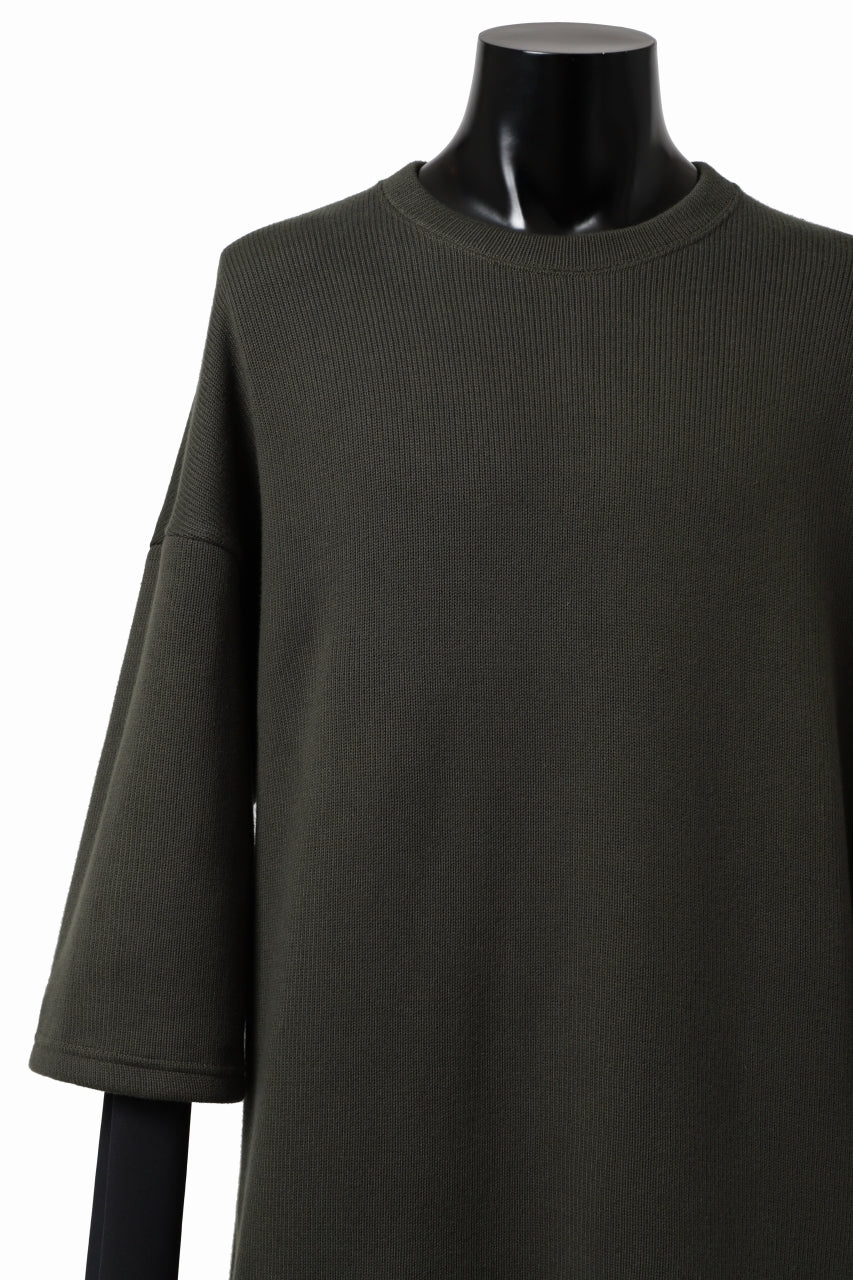 A.F ARTEFACT LAYERED LONG TOPS / COTTON KNIT+HEAT PERFORMER (KHAKI x BLACK)