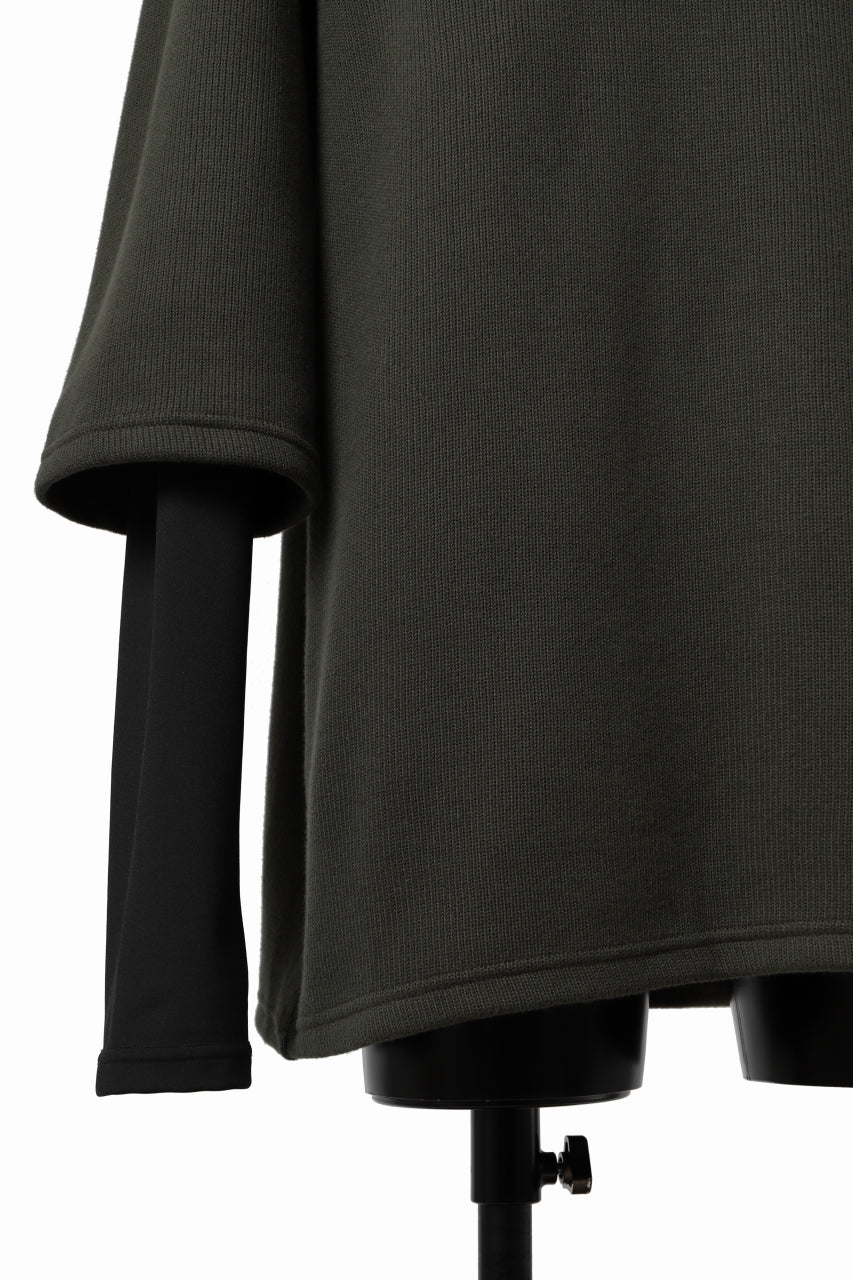 A.F ARTEFACT LAYERED LONG TOPS / COTTON KNIT+HEAT PERFORMER (KHAKI x BLACK)